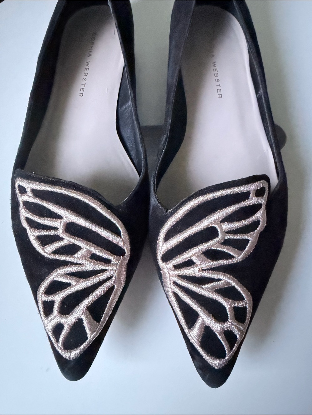 Sophia Webster Bibi Butterfly Embroidered Pointed-Toe Flats – Size 36.5